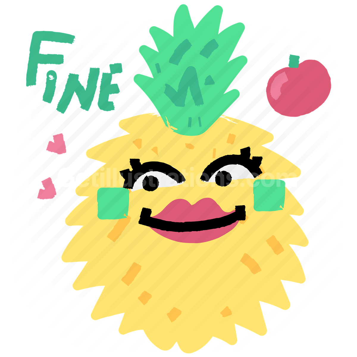 pineapple, fine, happy, emoticon, sticker, character, fruit